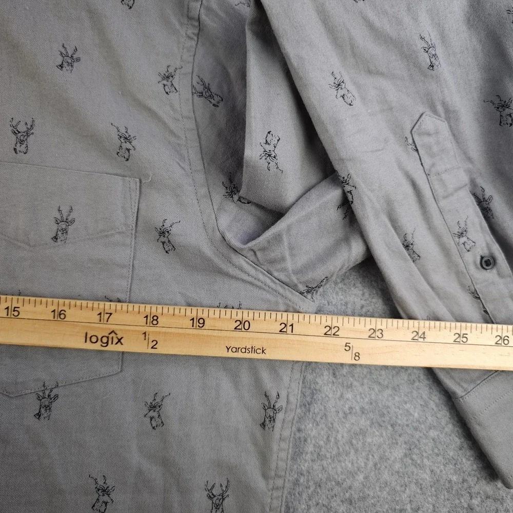 Banana Republic Luxe Flannel Shirt Mens Medium Slim Untucked Gray Deer Print